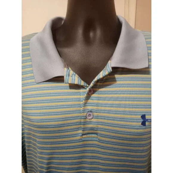 Under Armour UA Heatgear S/S Polo Golf Shirt Men’s 2XL Blue Yellow Striped - Picture 4 of 12